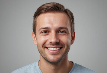 Naklejka premium Portrait view of a regular happy smiling Estonia man, ultra realistic, candid, social media, avatar image, plain solid background