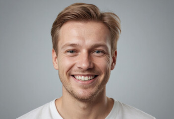 Fototapeta premium Portrait view of a regular happy smiling Finland man, ultra realistic, candid, social media, avatar image, plain solid background