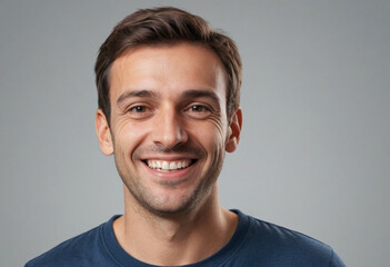 Fototapeta premium Portrait view of a regular happy smiling France man, ultra realistic, candid, social media, avatar image, plain solid background