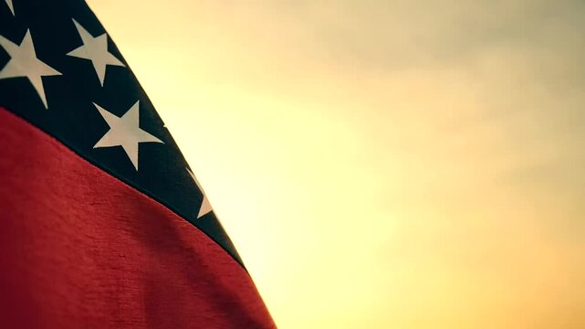 Detailed close-up of the American flag showcasing fabric texture and star stitching.