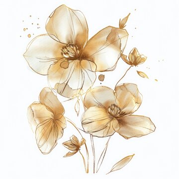 recommend clip art: Gold Flowers Watercolor Bouquet. Linear Floral Art on White Background for Design and Print