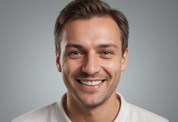 Obraz premium Portrait view of a regular happy smiling Hungary man, ultra realistic, candid, social media, avatar image, plain solid background