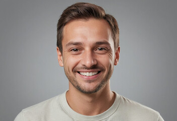 Fototapeta premium Portrait view of a regular happy smiling Hungary man, ultra realistic, candid, social media, avatar image, plain solid background