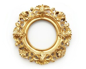 Gold Frame. Antique Baroque Art Border over Blank White Background