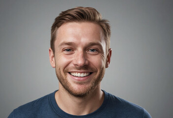 Fototapeta premium Portrait view of a regular happy smiling Iceland man, ultra realistic, candid, social media, avatar image, plain solid background