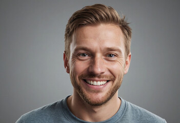 Obraz premium Portrait view of a regular happy smiling Iceland man, ultra realistic, candid, social media, avatar image, plain solid background
