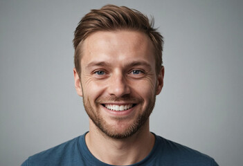 Fototapeta premium Portrait view of a regular happy smiling Iceland man, ultra realistic, candid, social media, avatar image, plain solid background