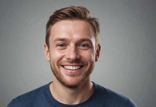 Portrait view of a regular happy smiling Iceland man, ultra realistic, candid, social media, avatar image, plain solid background