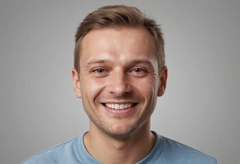 Fototapeta premium Portrait view of a regular happy smiling Latvia man, ultra realistic, candid, social media, avatar image, plain solid background