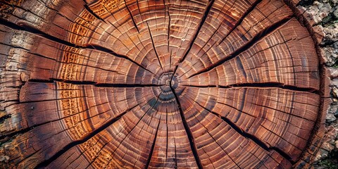 Fototapeta premium Tree trunk crosscut showing growth rings pattern yearly tree rings concept