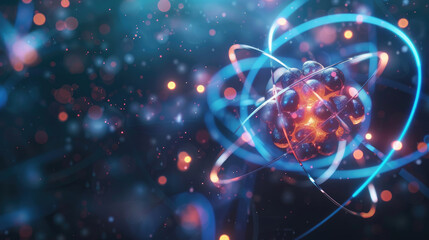 Fototapeta premium Science Concept. Atom Structure with Protons, Electrons, and Neutrons