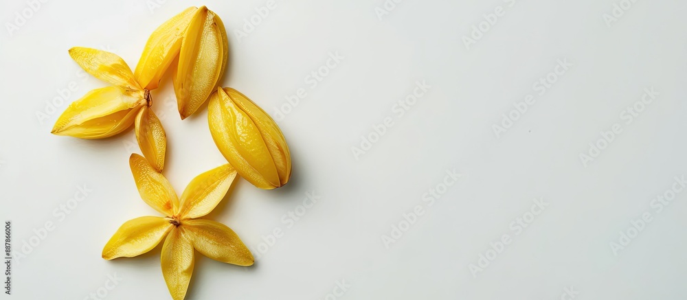 Aufkleber top view arrangement featuring sliced carambola on a white backdrop with room for text in the copy s