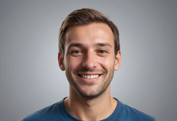 Fototapeta premium Portrait view of a regular happy smiling Luxembourg man, ultra realistic, candid, social media, avatar image, plain solid background