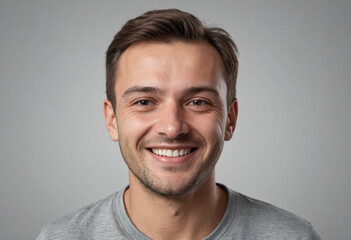 Obraz premium Portrait view of a regular happy smiling Moldova man, ultra realistic, candid, social media, avatar image, plain solid background