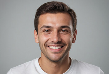 Obraz premium Portrait view of a regular happy smiling Montenegro man, ultra realistic, candid, social media, avatar image, plain solid background