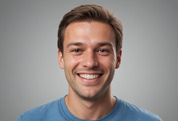 Obraz premium Portrait view of a regular happy smiling Netherlands man, ultra realistic, candid, social media, avatar image, plain solid background