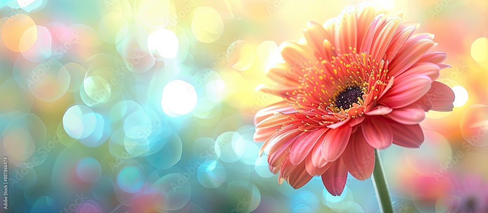 Poster beautifully vibrant flower with a blurred bokeh background in a copy space image