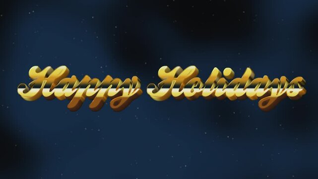 A festive and cheerful image with gold letters spelling Happy Holidays on a blue background. The diagonal arrangement adds an element of excitement and celebration to this joyful message