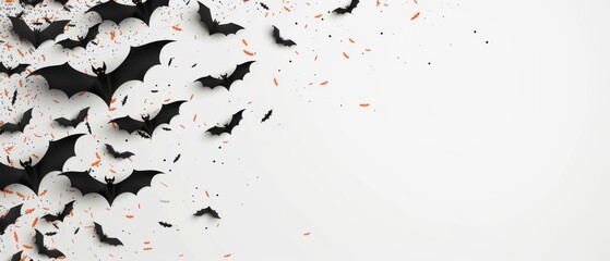 A white background with a bunch of black bats flying around it