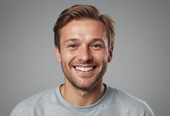 Fototapeta premium Portrait view of a regular happy smiling Norway man, ultra realistic, candid, social media, avatar image, plain solid background
