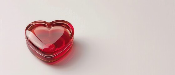 A heart made of glass sits on a white background