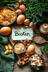 Biotin food content on the table. Selective focus.