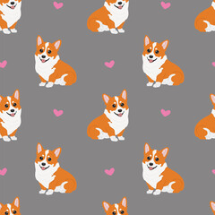 Seamless corgi pattern. Cartoon home pet, set of cute puppies for print. Vector corgi animal background. Funny little doggy seamless pattern