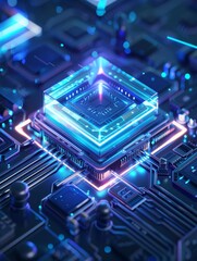 3D isometric ICONS, Intel i7cpu, rich detail, blue frosted glass white acrylic material, transparent technical feel in data visualization style with soft lighting, clean background, 