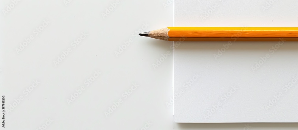 Poster A wooden pencil and notepad displayed on a white background with copy space image