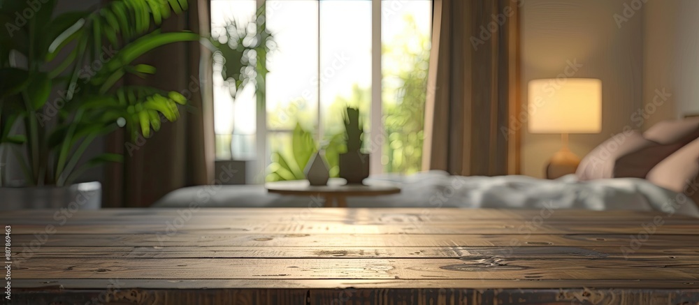 Leinwandbilder bedroom setting with table top and blurred background perfect for inserting copy space image