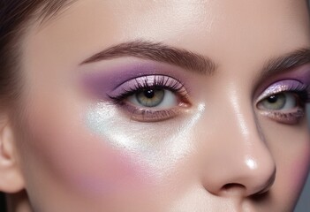 Fototapeta premium Ethereal Beauty: A Close-Up Portrait with Pastel Makeup