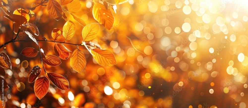 Aufkleber magical forest with golden autumn leaves on a tree highlighting the scenery focus on the leaves idea
