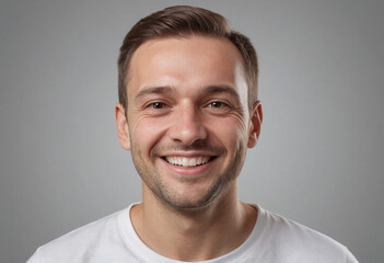 Fototapeta premium Portrait view of a regular happy smiling Poland man, ultra realistic, candid, social media, avatar image, plain solid background