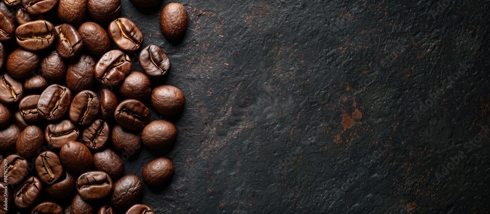 Leinwandbilder Coffee beans after roasting with space for text or design in an image. with copy space image. Place for adding text or design