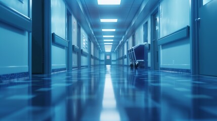 Fototapeta premium Hospital Corridor with Blue Lighting