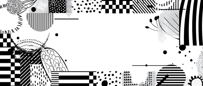 Minimalist Plaid and Fashion Doodle Page Print Border Design in a Monochromatic Color Scheme with Bauhaus Influence