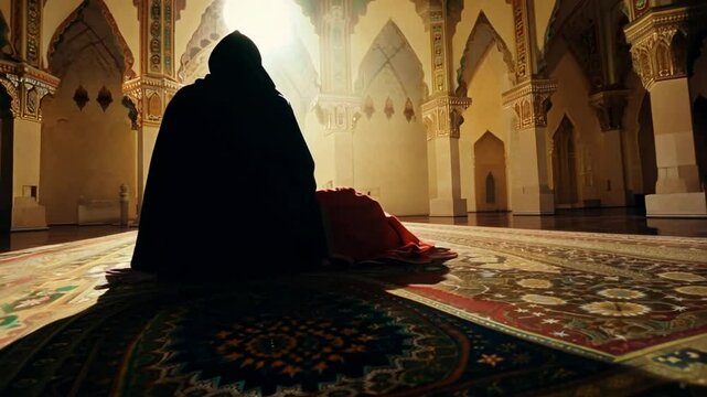 Muslim pray in mosque. Session lift two hand for praying and wearing bead on hand to determine the number of prayer services. Concept for Ramadan, Eid al Fitr, eid ad-ha, meditation, islamic praying 