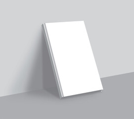 Mock-up illustration of a three-dimensional book, brochure, leaflet, or booklet leaning against the wall.