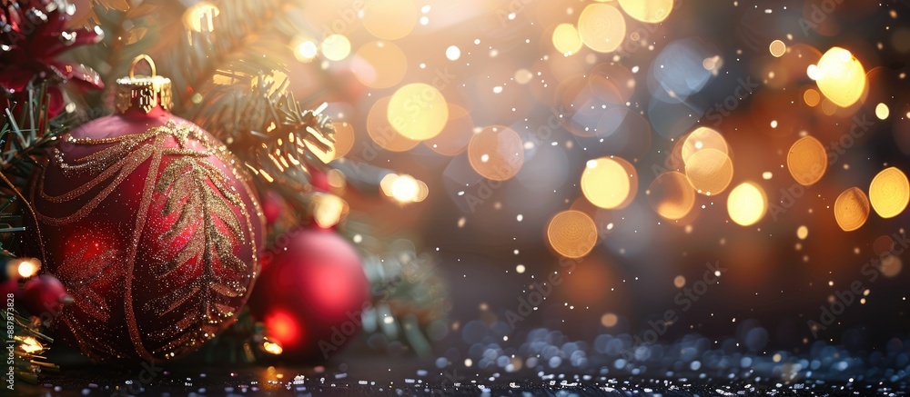 Leinwandbilder selective focus on a festive christmas background with a joyful new year greeting in view perfect fo