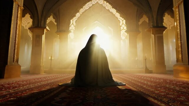 Muslim pray in mosque. Session lift two hand for praying and wearing bead on hand to determine the number of prayer services. Concept for Ramadan, Eid al Fitr, eid ad-ha, meditation, islamic praying 