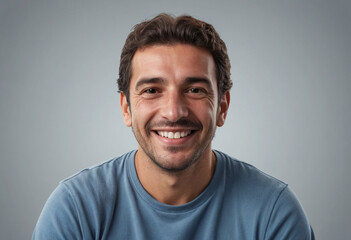 Fototapeta premium Portrait view of a regular happy smiling Uruguay man, ultra realistic, candid, social media, avatar image, plain solid background