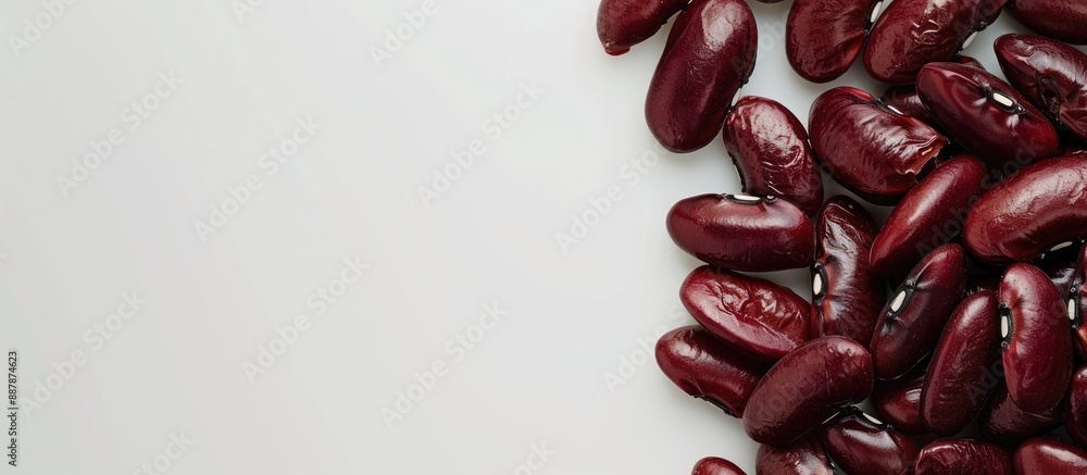 Poster close up image of black eye kidney beans on a white background with copy space isolated and represen