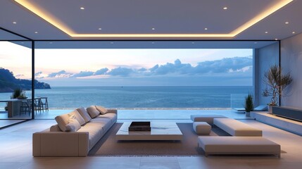 Fototapeta premium Modern Luxury Oceanfront Living Room