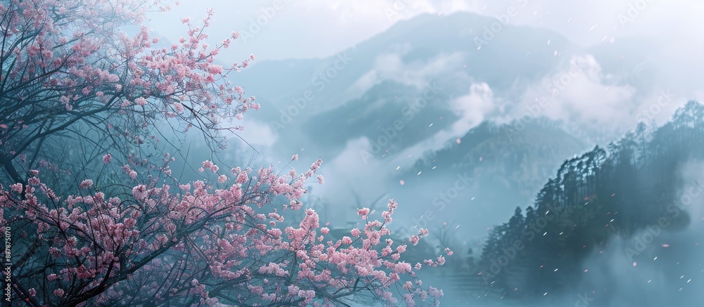 Leinwandbilder cloudy day setting with sakura cherry blossoms in spring ideal for a copy space image