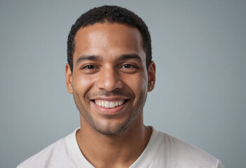 Portrait view of a regular happy smiling Dominican Republic man, ultra realistic, candid, social media, avatar image, plain solid background
