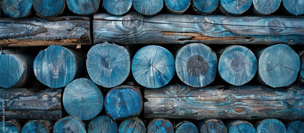 Fototapete vertical sky blue logs create a stylish log board wall texture background with copy space image