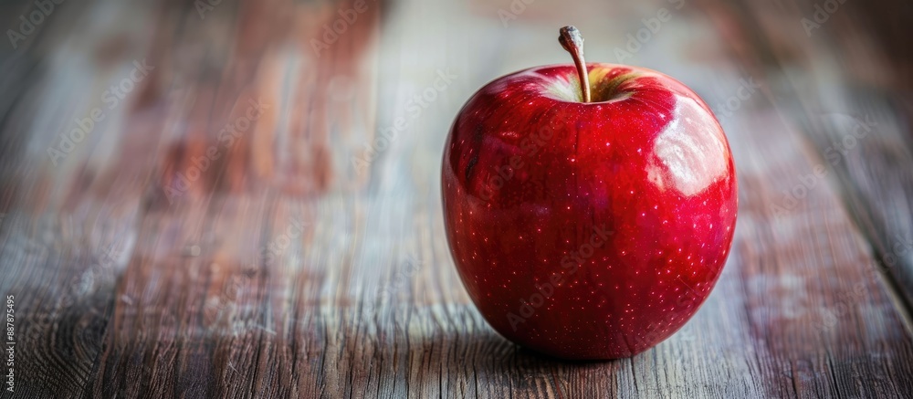 Fototapete a detailed focused image of a red apple with a blurred wooden background suitable for adding text or