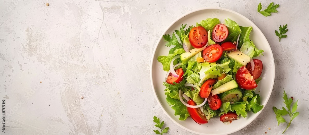 Poster plate of fresh vegetable salad with a healthy food concept displayed in a copy space image