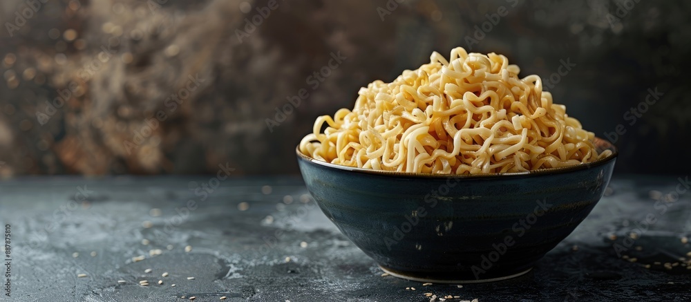Aufkleber bowl holding instant noodles on a dark backdrop with copy space image