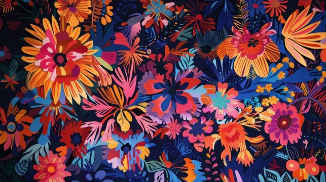 Vibrant papel picado with '5 de Mayo' bold colors on deep indigo Mexican fiesta wallpaper